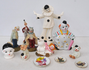 Lot 239 - Lot of Mixed Ceramic Clown Figueres incl Figure of Pierrot, Salt &