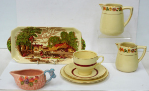 Lot 243 - Group lot of English Ceramics mostly Clarice Cliff inc Burgundy banded