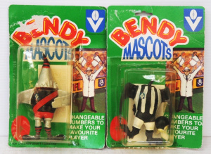 Lot 271 - 2 x Vintage Original Carded VFL Bendy Mascots incl Collingwood & E