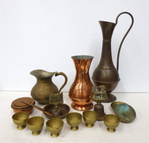 Lot 278 - Group lot of Vintage Metal Ware incl, copper & brass - jugs, vases