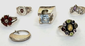 Lot 285 - Group Silver jewellery mainly marked incl 5 x Rings, gemstone, Amethys