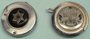 Lot 294 - 2 x Vintage Circular Fob Cigarette Lighters, incl Perpetual Calendar,