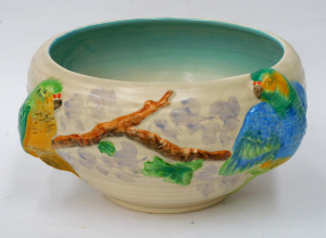 Lot 319 - c1940s Clarice Cliff Newport Pottery Budgerigar Bowl - 23cm D Hand p