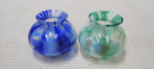 Lot 335 - Eamonn Vereker Pair vintage Australian Art Glass Vases - squat spheric