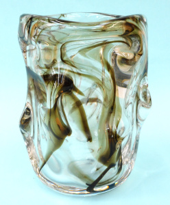 Lot 343 - Mid Century Whitefriars Knobby Vase - Clear with feathered brown 17 5