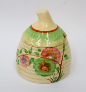 Lot 347 - 1930sClarice Cliff Honey pot -Hand painted - Pink Honeydew pattern 9c