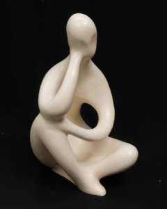 Ellis Australian Pottery Mid Century Thinker Figure - Cream glaze 28cm H