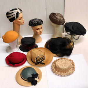 Group Llot of Ladies Hats inc Vintage Blue & Cream Pill Box, Facinator Hats,