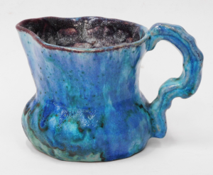 Joliff (F E Cox ) Australian Pottery Hand built Blue drip glaze Jug - Incised &