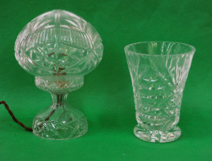 2 pces Vintage cut crystal inc Boudoir Lamp w pedestal base 27cm H & Flared