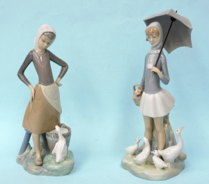 2 x Vintage Lladro figures - Girls with Ducks inc Girl with Milk Pail, Model 468