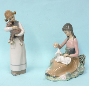 2 x Vintage Lladro Figures - Girls with Lambs inc Little Bo Peep, Model 1312 ret