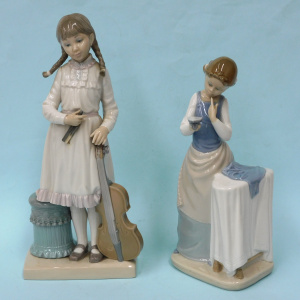 2 x Vintage Lladro figures inc Viola Lesson, Model 4842 retired 1973 31cm H &