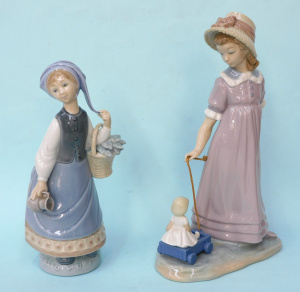 2 x Vintage Lladro figures inc Women with Scarf, Model 5024 retired 1985 23cm H