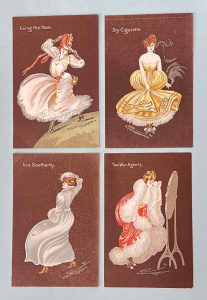 4 x early 19th C Mabelle B Edmonds artist Cards - Sly Cigarette, Two War Agents,