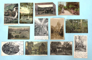 12 early Australian postcards incl Cole Book Arcade, Souvenie Women's Work Toget