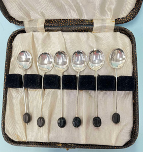 Boxed set SSilver Coffee bean spoons - hmarked Sheff 1973