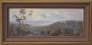 Tony Lewis (Active c1970 - 80s) Small framed Oil Painting - The Blue Mountains -