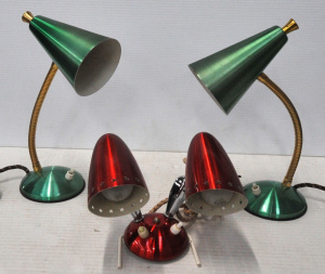 3 x Vintage Anodized Reading Lamps incl Dual Red Anodized Reading Lamp marked to