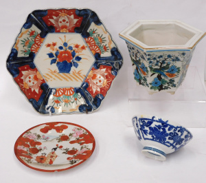 Group lot of Vintage Oriental Ceramics inc Hand painted plate Imari colours, Hex