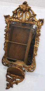 Vintage Carved Wooden Gilt Mirror w Small Ornate Shelf