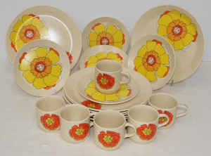 Vintage Set of Johnson Brothers Australian Tableware in Orange & Yellow Flow