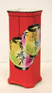 Art Deco ceramic vase with Hanging lanterns - hand painted highlights 17cm H