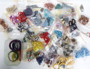 Box lot of Costume Jewellery inc, quantity of plastic & other necklaces, ban