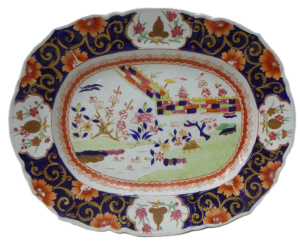 Early 19th C English unmarked Masons Ironstone Platter with hand painted Imari c