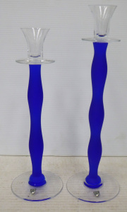 Pair of Vintage Glass Candle Holders - Orrefors Anne Nilsson Celeste Blue Satin