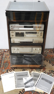 Lot 50 - Vintage Glass Door Stereo Cabinet w Equipment incl Marantz Cassette Tap