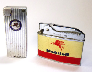 Lot 278 - 2 x Vintage Cigarette Lighters with advertising for Mobil inc, 1955 Vu