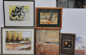 Group lot - Framed Watercolours, Oil Paintings, Tarpa Cloth & Prints - Folio