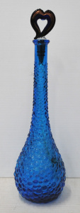 Retro Empoli Italian Blue Glass Decanter w raised dimples, matched Heart shaped