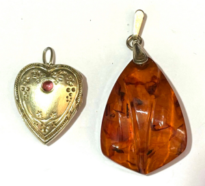 2 x items - 1950s Russian 875 silver heart pendant with pink stone & 875 sil