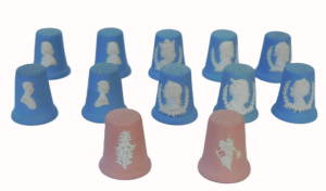 12 x Wedgwood Jasperware Timbles inc Pink Jasper Floral pink heath, Dancing Gir