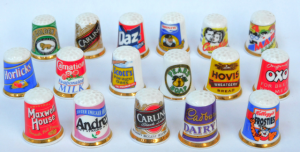 Group lot of Vintage Advertising China Thimbles inc Kelloggs Frosties, Horlicks,