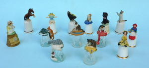 Group lot of vintage Novelty China & Glass Thimbles inc Cats, Horse, Butterf