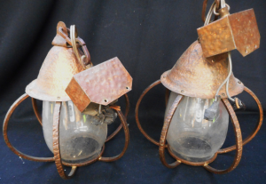 Pair Copper Outside Hanging Lamps