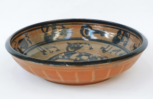 Reg Preston (1917 - 2000) Large Australian Studio Pottery Bowl - HPainted Harleq