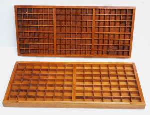 2 x c1900s Wooden Typeset Trays - Oblong - approx 37cm x 82cm