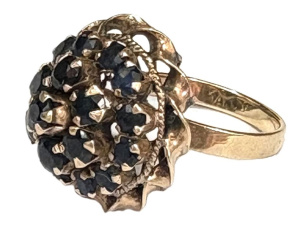 9ct ygold cocktail Ring - dome shape with claw set sapphires - TW approx 5 3 grm