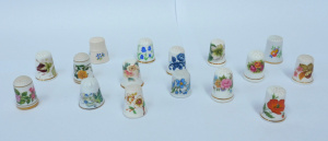 16 x Vintage China Floral themed Thimbles mostly English featuring various flowe