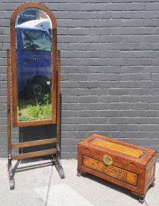 Carved Camphor Wood Chest & Chevel Mirror - Mirror Approx 172cm H