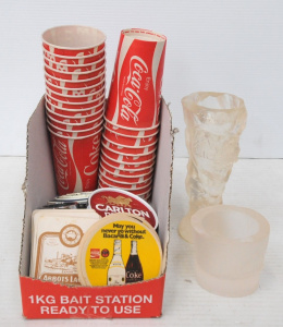 Group lot Bar items, inc Beer Tap Badges, Drink Coasters, Vintage Take-away Coke