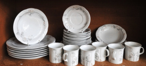 Lot of 1980s German Porcelain Aizberg Dinner Setting for Six