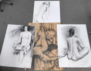 Roman Liebach (1941 - 2023) 3 x large unframed Charcoal Drawings - Figure studie