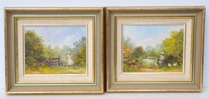 Val Gower (Active c1980s) Pair Gilt framed Oil Paintings - Foraging About - 1 si