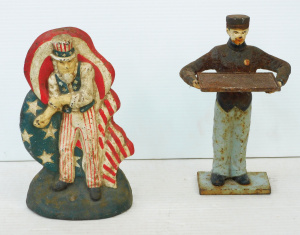 2 pces Heavy Cast Iron vintage style inc Bell Boy Card holder 23cm H & Uncle