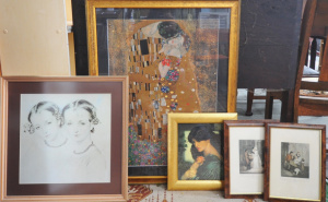 Group lot - Framed Decorative Prints - large gilt framed Gustave Klimt 'The Kiss